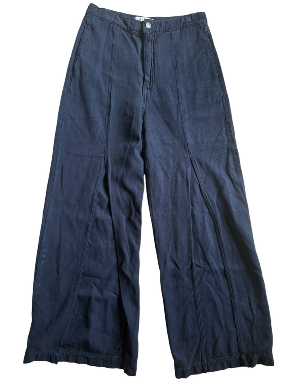 Etica Wide Leg Split Front Pants in Navy Blue
